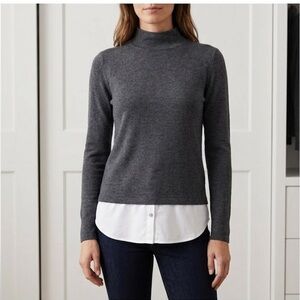 COIN 1804 Vintage Charcoal Mock Neck Layered Sweater with Shirt Hem. Size L